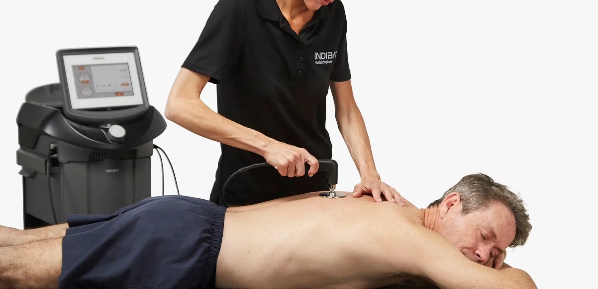 INDIBA radiofrequency therapy being applied to support tissue recovery